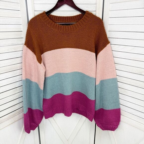 MinkPink Cozy Up With Me Slouchy Sweater Large Colorblock  Multi - Picture 9 of 15